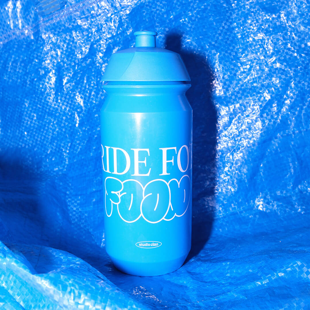 "Ride for food" Bidon, 500 ml Trinkflasche blau – Viel Spass Studio